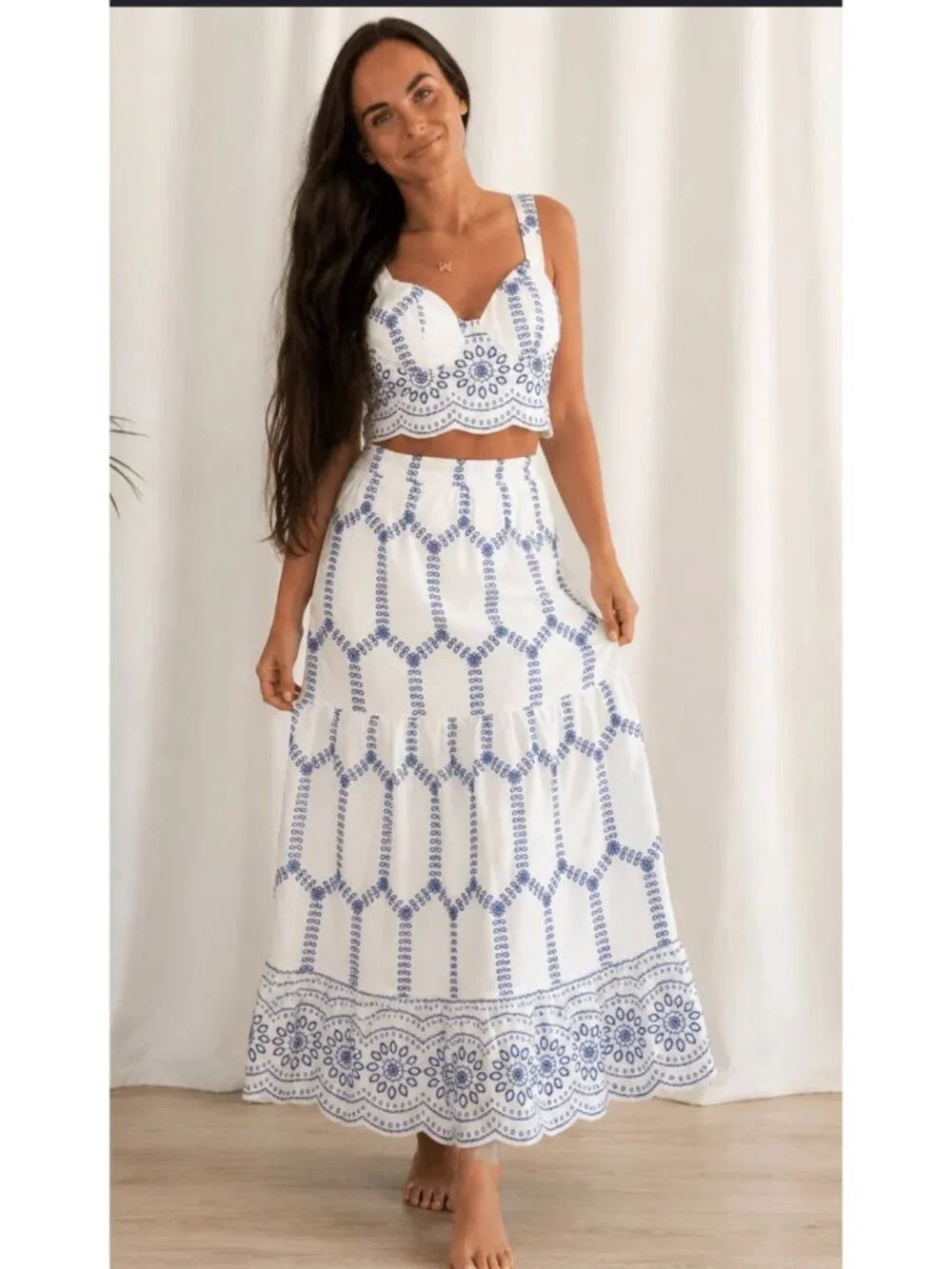 Commense Boho Floral Print Sleeveless Tie-Back Top and skirt Set Size M